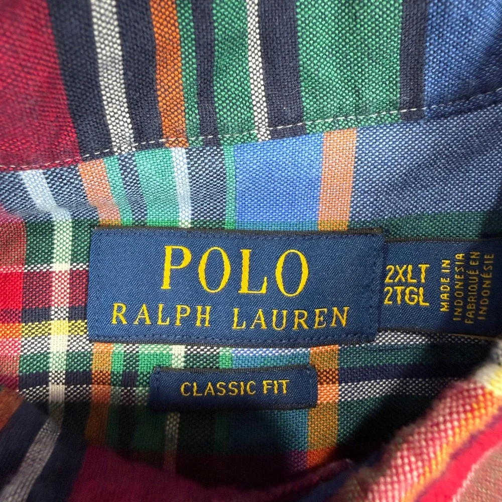 Polo Ralph Lauren Button Down Shirt Mens 2XLT Multicolor Plaid Classic Fit